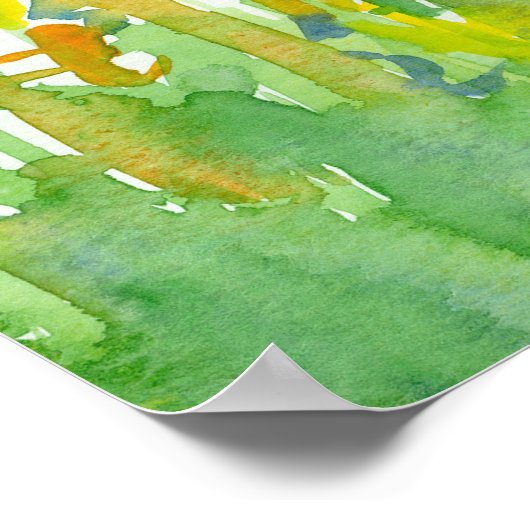 青王室の日照黄色の水彩花 ポスター (角)