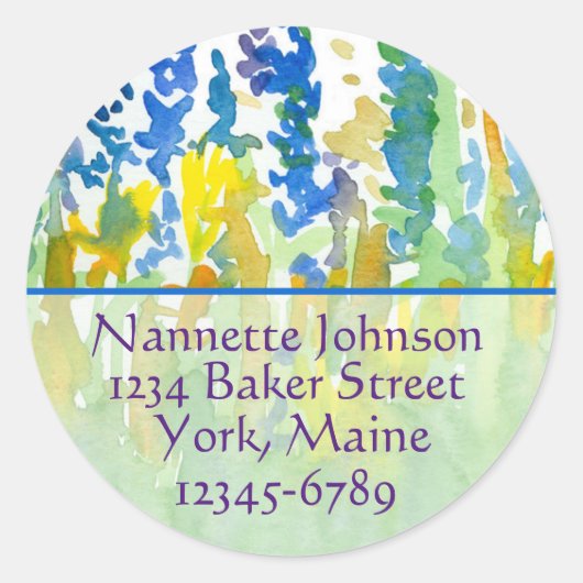 青王室の水彩花差出人住所 ラウンドシール (正面)