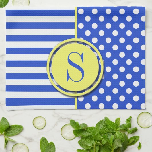 青王室の水玉模様とストライプ – モノグラムSTaylor キッチンタオル (折り畳み)