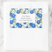 青王室の水色フローラステムパターンラベル 長方形シール (バッグ)