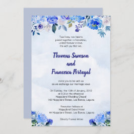 青王室の水色フローラ結婚式招待状 招待状