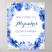 青王室の水色フローラ金ゴールドキンセアニェラ ポスター (正面)