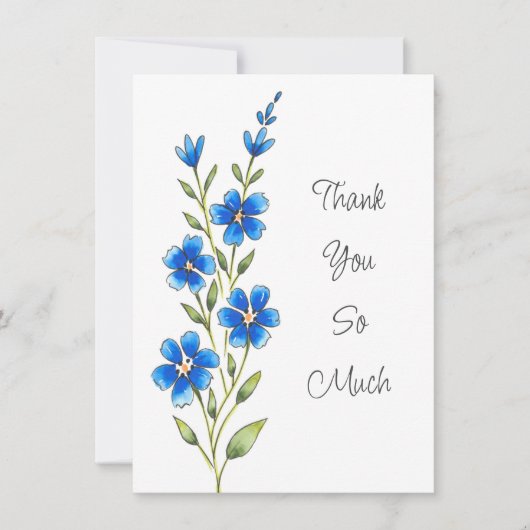 青王室の水色、ペンとインクフローラステム サンキューカード (正面)