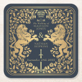 青王室の獅中世結婚剣 スクエアペーパーコースター (正面)