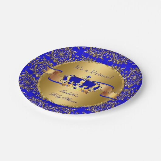 青王室の王冠の赤ちゃんシャワーボーイ ペーパープレート (アングル)