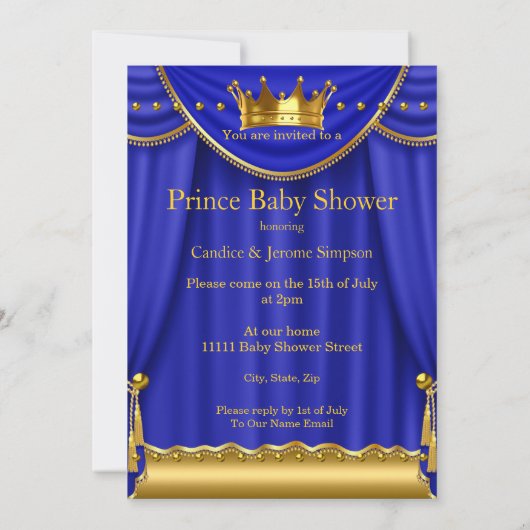青王室の王子赤ちゃんシャワー金ゴールド民族 招待状 (裏面)