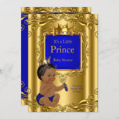 青王室の王子赤ん坊シャワー金ゴールド王冠エスニック 招待状 (正面/裏面)