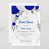 青王室の白の花シルバーブライダルシャワー 招待状 (正面/裏面)