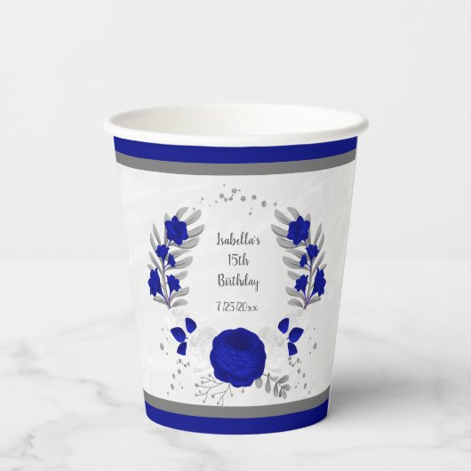 青王室の白の花シルバーボタニカルリース 紙コップ (裏面)