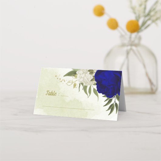 青王室の白の花葉は結婚青 プレイスカード (正面)