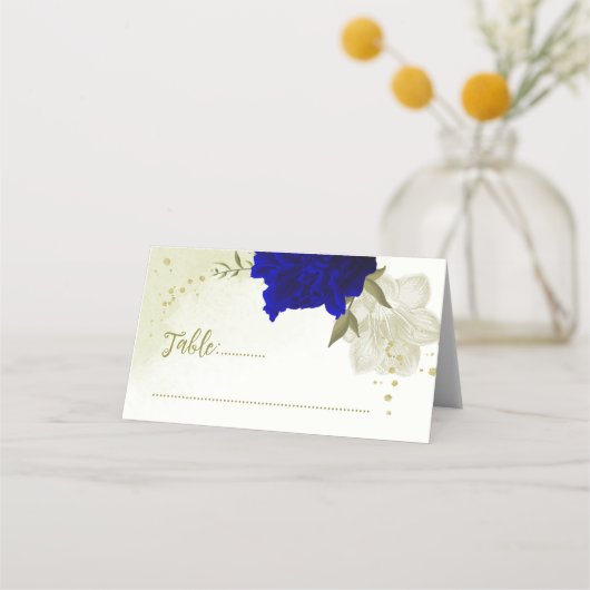 青王室の白の花葉は結婚青 プレイスカード (正面)