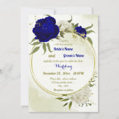 青王室の白の花葉は結婚青 招待状 (正面)