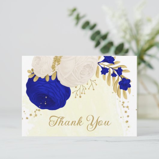 青王室の白の花金ゴールド結婚の サンキューカード (スタンド正面)