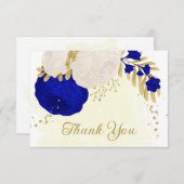 青王室の白の花金ゴールド結婚の サンキューカード (正面/裏面)