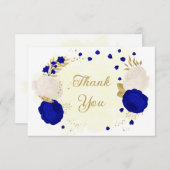 青王室の白の花金ゴールド結婚の サンキューカード (正面/裏面)