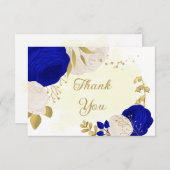 青王室の白の花金ゴールド結婚の サンキューカード (正面/裏面)