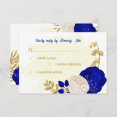 青王室の白の花金ゴールド結婚の 出欠カード (正面/裏面)