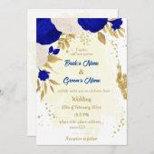 青王室の白の花金ゴールド結婚の 招待状 (正面/裏面)