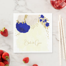 青王室の白の花金ゴールド結婚ナプキン スタンダードランチョンナプキン