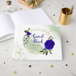青王室の白の花金ゴールド結婚リース ゲストブック