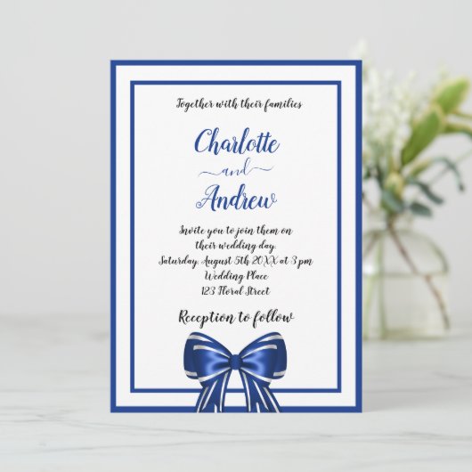 青王室の白エレガント弓結婚台本 招待状 (スタンド正面)