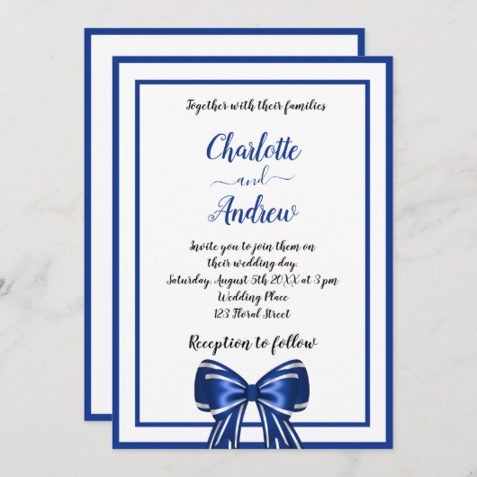 青王室の白エレガント弓結婚台本 招待状 (正面/裏面)