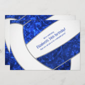 青王室の白ガーリーバレーボール誕生日パーティー 招待状 (正面/裏面)