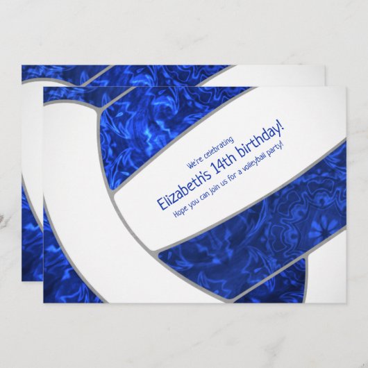 青王室の白ガーリーバレーボール誕生日パーティー 招待状 (正面/裏面)