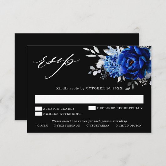 青王室の白シルバーメタリックフローラ結婚のRS 出欠カード (正面/裏面)