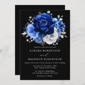 青王室の白シルバーメタリック結婚フローラ 招待状 (正面/裏面)