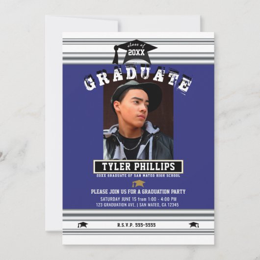 青王室の白シルバー卒業写真パーティー 招待状 (正面)