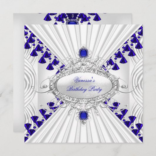 青王室の白ダイヤモンド画像ビーズパーティー 招待状 (正面/裏面)