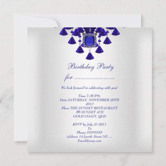 青王室の白ダイヤモンド画像ビーズパーティー 招待状 (裏面)