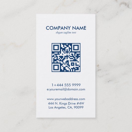 青王室の白ダマスク模様QRコード 名刺 (裏面)
