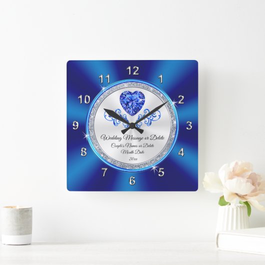 青王室の白パーソナライズされた時計の結婚贈り物 スクエア壁時計 (ホーム)