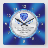 青王室の白パーソナライズされた時計の結婚贈り物 スクエア壁時計 (正面)