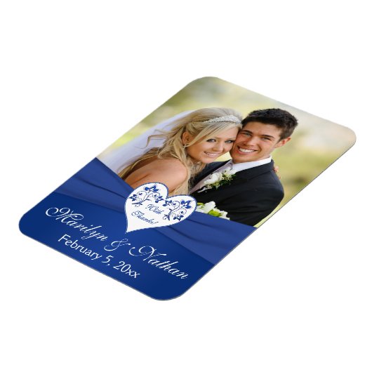 青王室の白フローラハート結婚のフォトマグネット マグネット (左側)