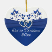 青王室の白フローラハート1stクリスマス セラミックオーナメント (正面)