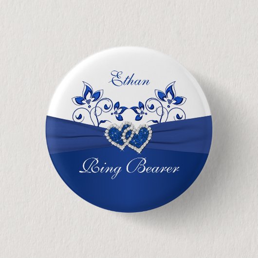 青王室の白フローラリングや輪ベアラピン 缶バッジ (正面)