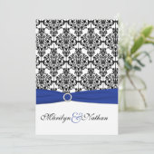 青王室の白ブラックダマスクウェディング招待状 招待状 (スタンド正面)