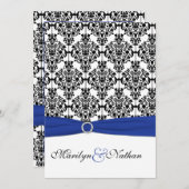 青王室の白ブラックダマスクウェディング招待状 招待状 (正面/裏面)