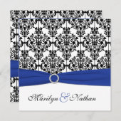 青王室の白ブラックダマスクウェディング招待状 招待状 (正面/裏面)