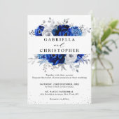 青王室の白メタリック銀フローラ結婚ズ 招待状 (スタンド正面)