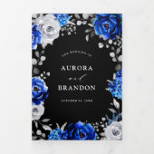 青王室の白メタリック銀フローラ結婚Tr 三つ折り案内状 (カバー)