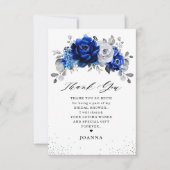 青王室の白メタリック銀ブライダルシャワー サンキューカード (正面)