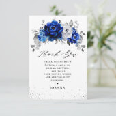 青王室の白メタリック銀ブライダルシャワー サンキューカード (スタンド正面)