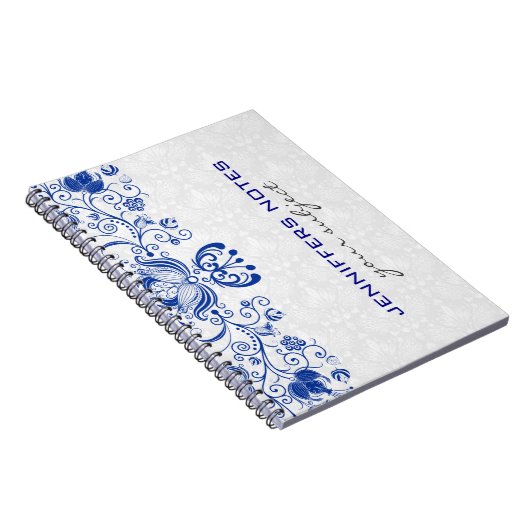青王室の白ヴィンテージダマスクと渦巻き2 ノートブック (右側)