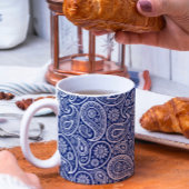 青王室の白ヴィンテージペイズリーパターン コーヒーマグカップ