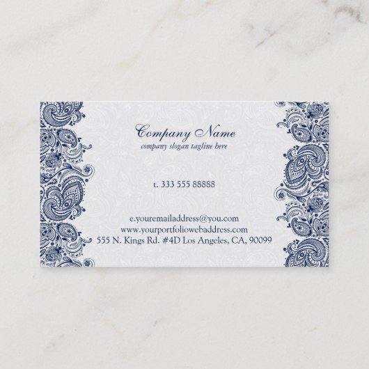 青王室の白ヴィンテージペイズリー 名刺 (裏面)