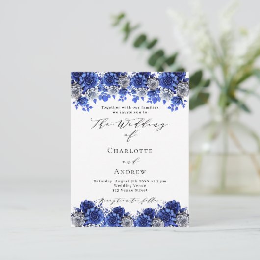 青王室の白花模様ス結婚クリプト インビテーションポストカード (スタンド正面)